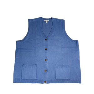 The Tog Shop Womens Sweater Vest Blue Ribbed Buttons V Neck Pockets Plus 3X